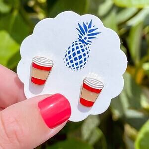 Red Coffee Cup Enamel Stud Earrings